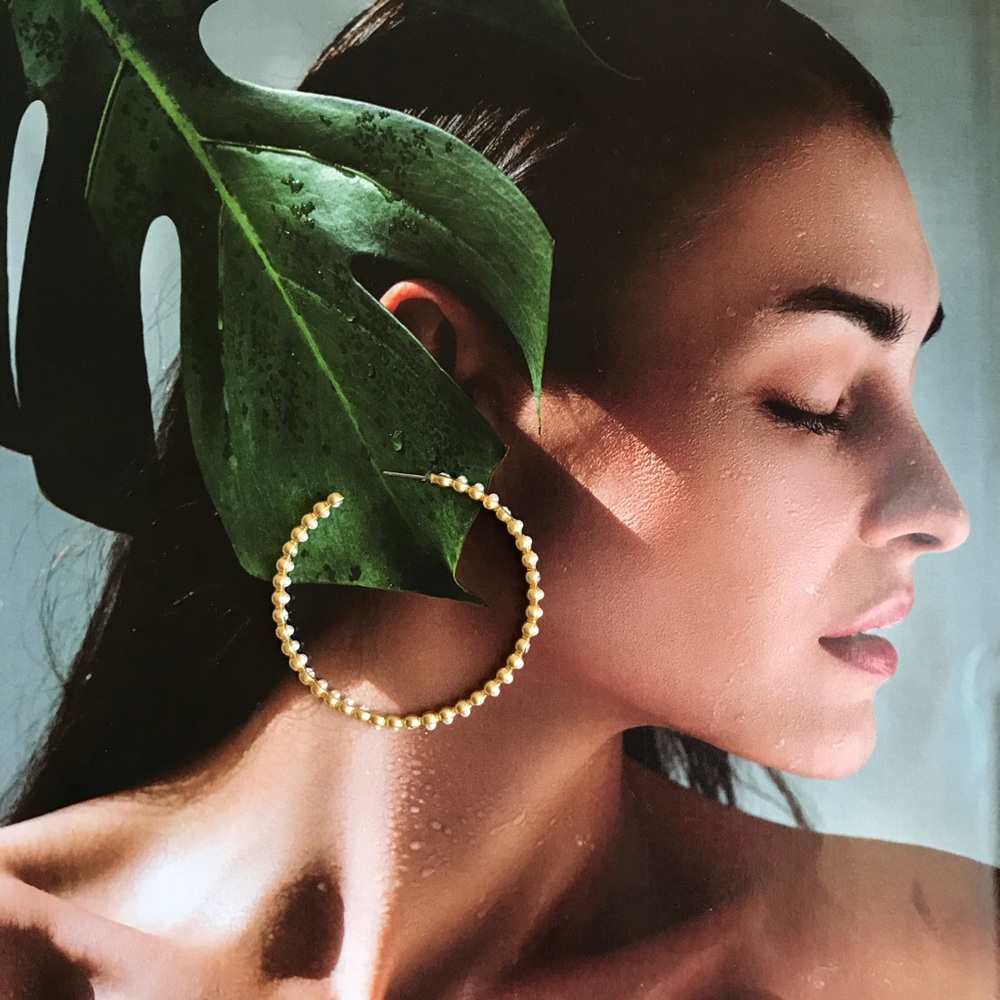 Gold Hoop with Crystals Glass Pearl Earrings - Picture 16 of 16